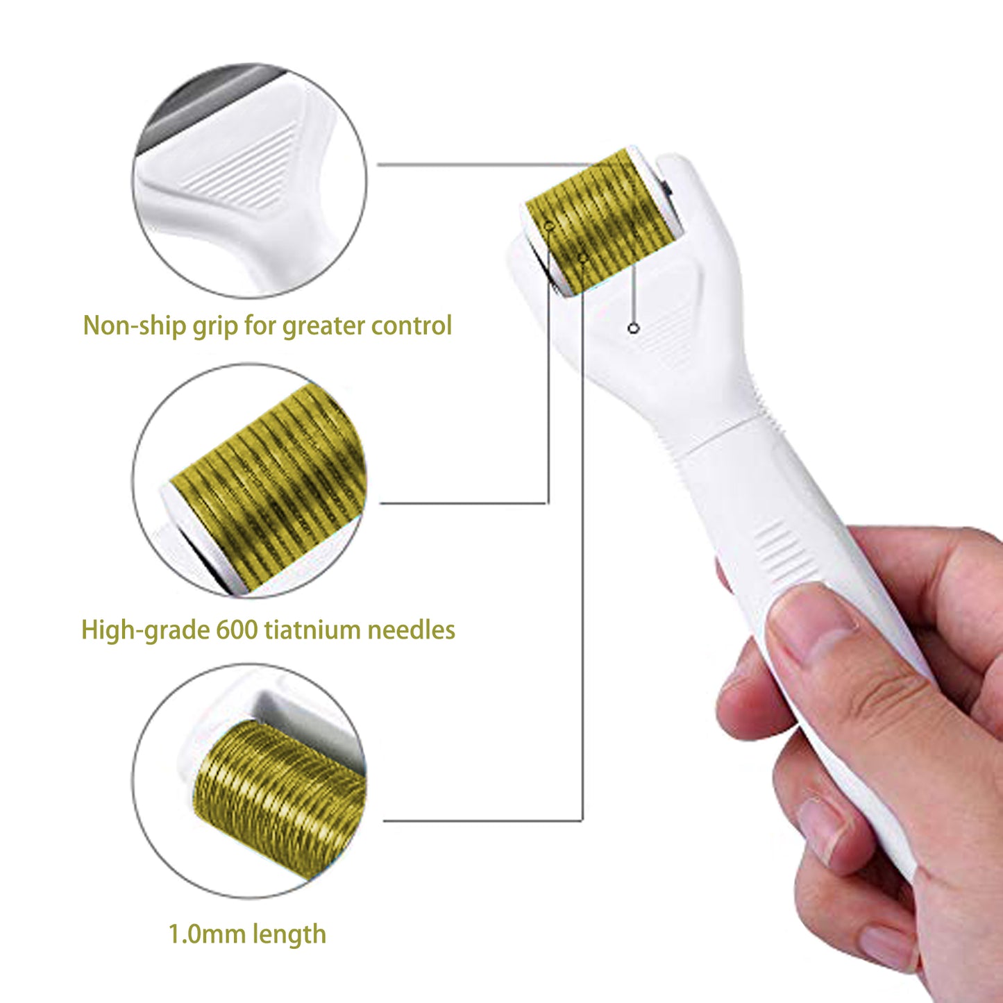 Derma Roller 3 in 1 (180-0.5mm/600-1.0mm/1200-1.5mm) Titanium Microneedling Roller